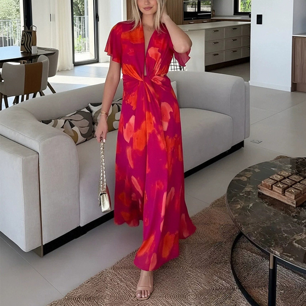 ZARA Summer Casual Vacation Loose Long Dress Tie Waist Boho Beach